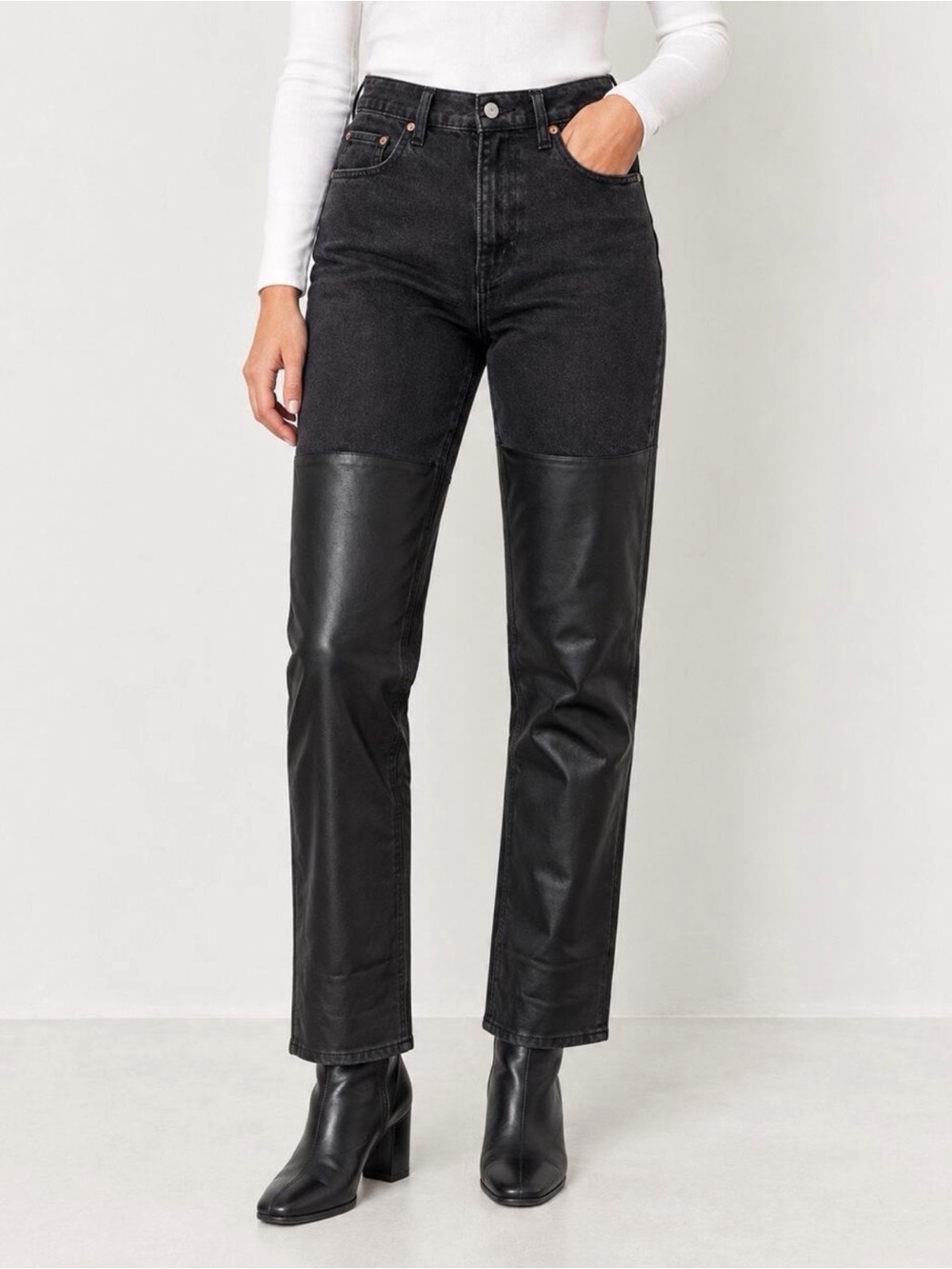 Abercrombie & Fitch Black 90’s Straight Faux Leather Panel Jeans